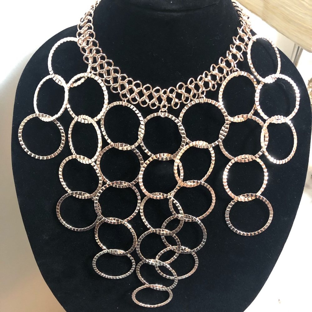 Custom made rose gold link ring bib necklace